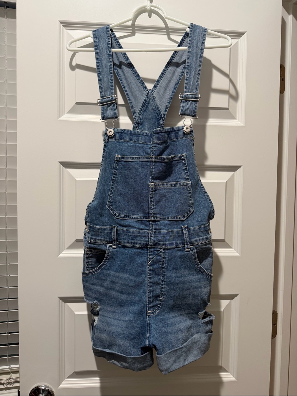 No Boundaries Light Blue Denim Short Overalls